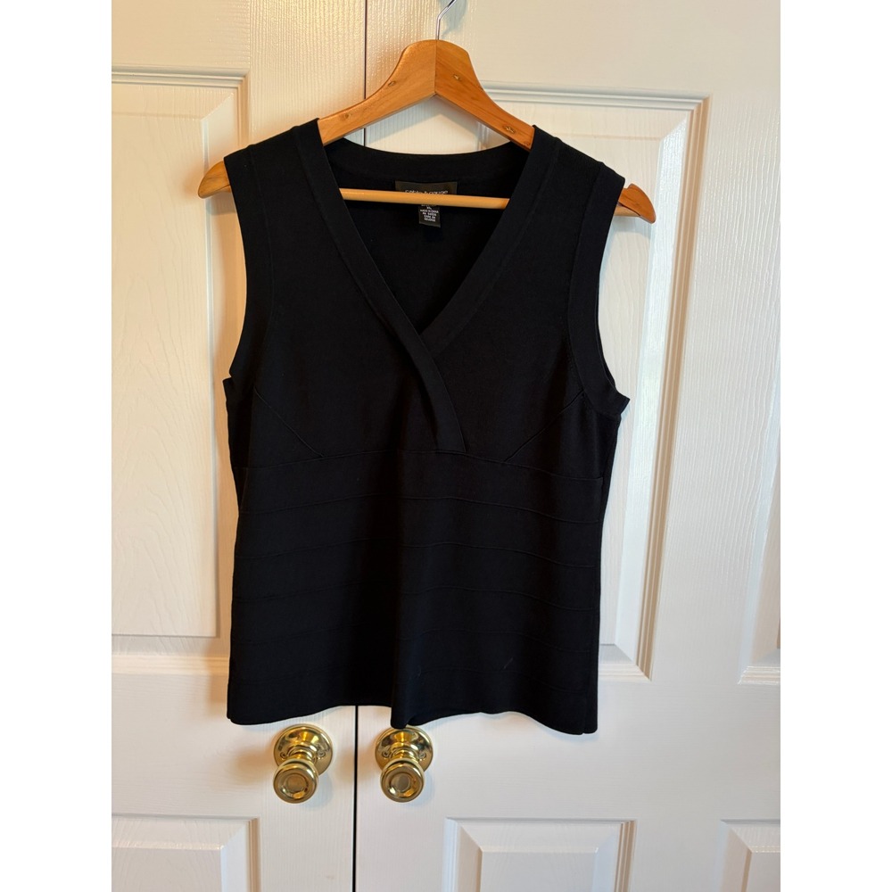 Cable & Gauge Womens Black V-Neck Sleeveless Knit Sweater Top XL